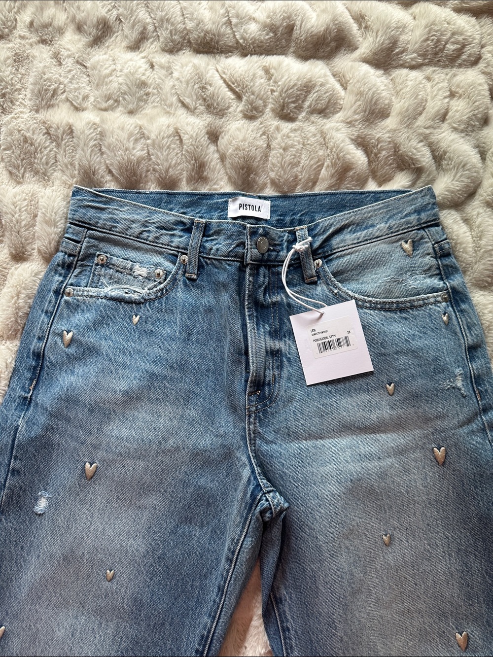 Pistola Light Blue Mid-Rise Jeans with Heart Embroidery Brand New size 28 - Picture 4 of 13